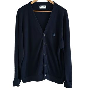 Vintage IZOD Knit Navy Blue Deep V-Neck Grandpa Sweater Cardigan Made In…
